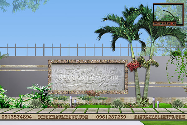 Tranh ph&ugrave; đi&ecirc;u hoa l&aacute; sen trong tiểu cảnh s&acirc;n vườn